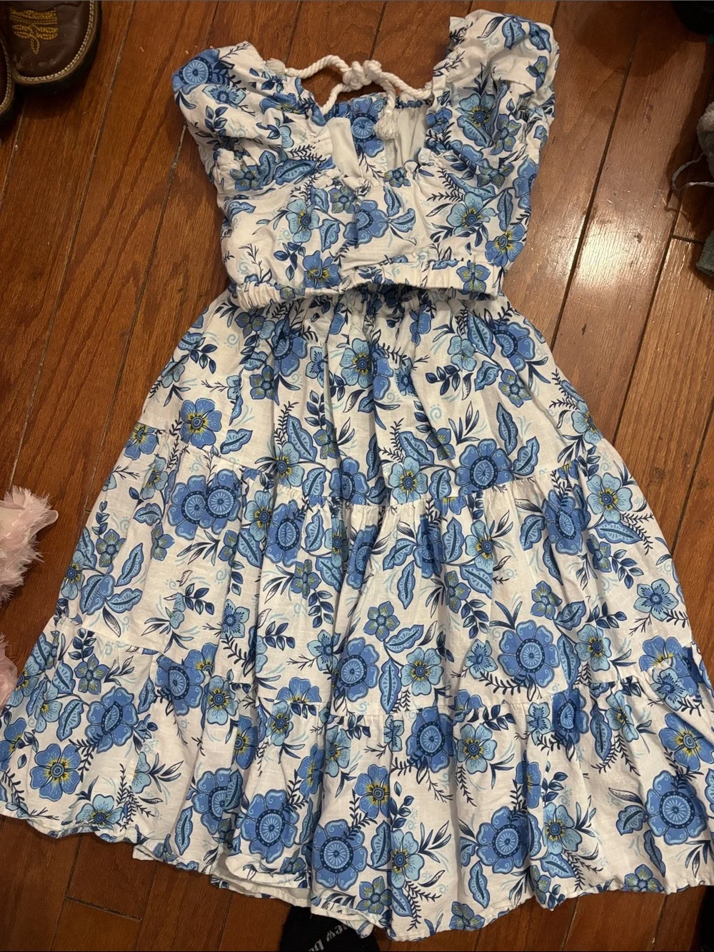Haute Hippie Girls White Maxi Skirt with Blue Floral Print
